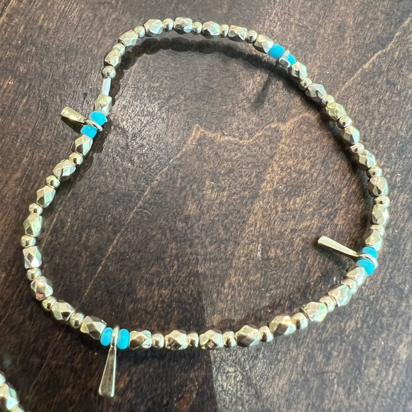 Stella & Dot, set of three stretch brackets. Gold with Turquoise beads. - Picture 6 of 6